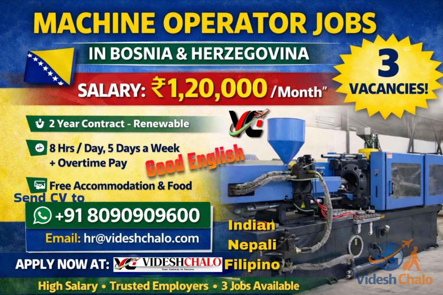 Machine Operator Jobs in Bosnia – Apply Now at Videshchalo.com