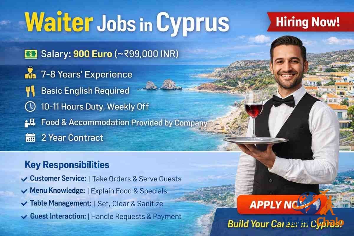 Waiter Jobs in Cyprus - 7+ Years Experience Free Food & Stay videshchalo.com