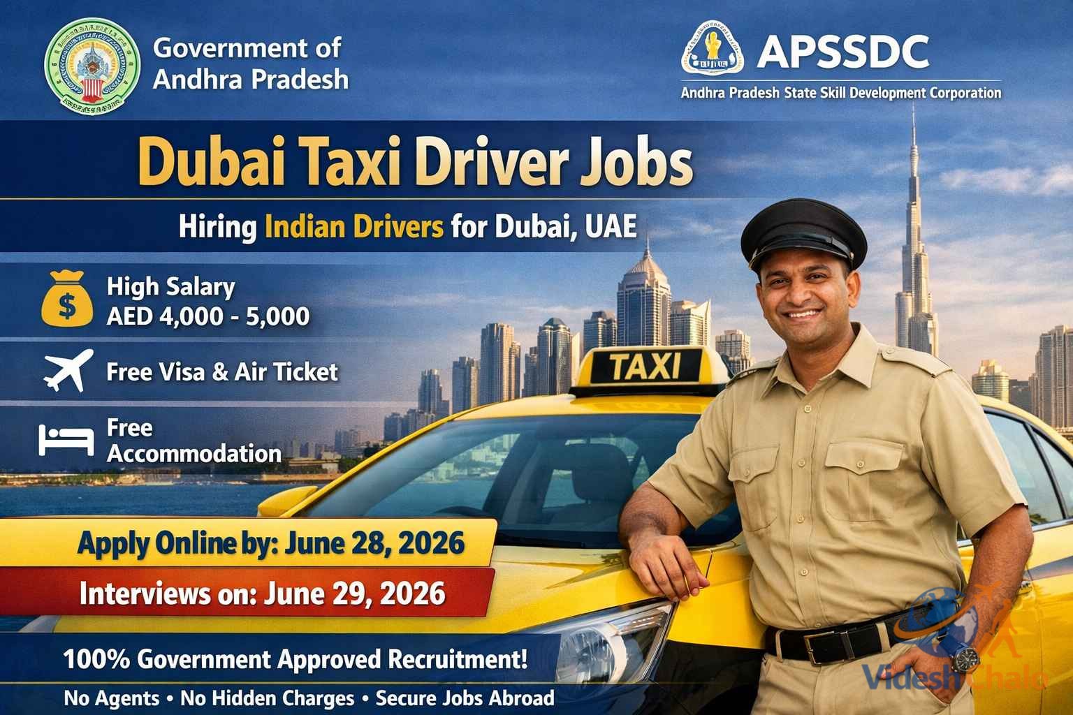 Dubai Taxi Driver Jobs 2026: AP Government Offers Rs 1 Lakh Salary with Free Visa
