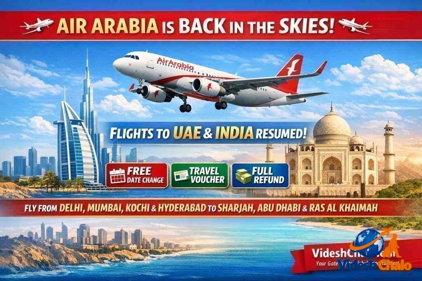 Good News for Expats: Air Arabia Flights to 17 Countries Resumed from Sharjah & Abu Dhabi